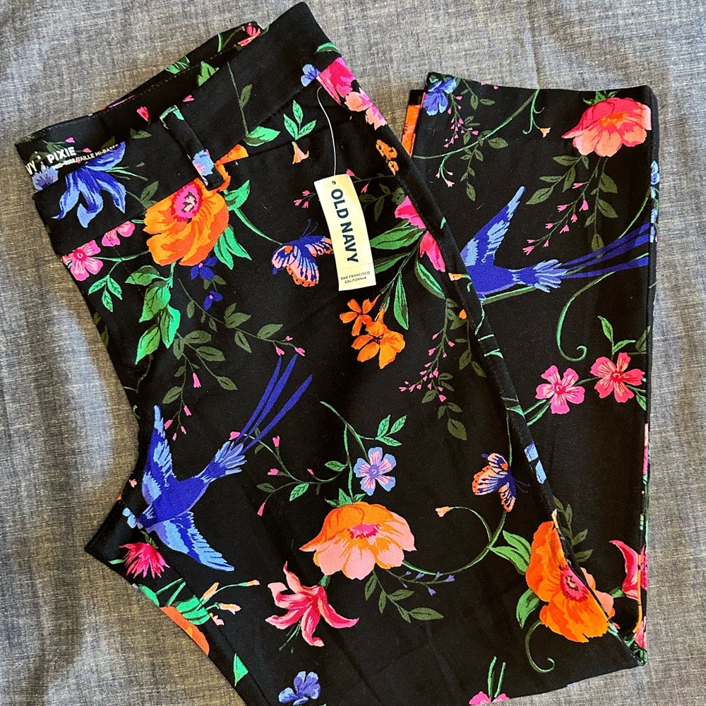 WOMEN'S OLD NAVY.NAVY FLORAL MIDRISE. PIXIE. HARPER PANTS - SIZE 12